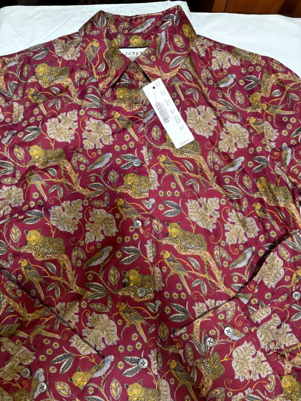 J.Crew Collection Silk-Twill Shirt in Jungle Cat Print Sz 0 $140 NWT